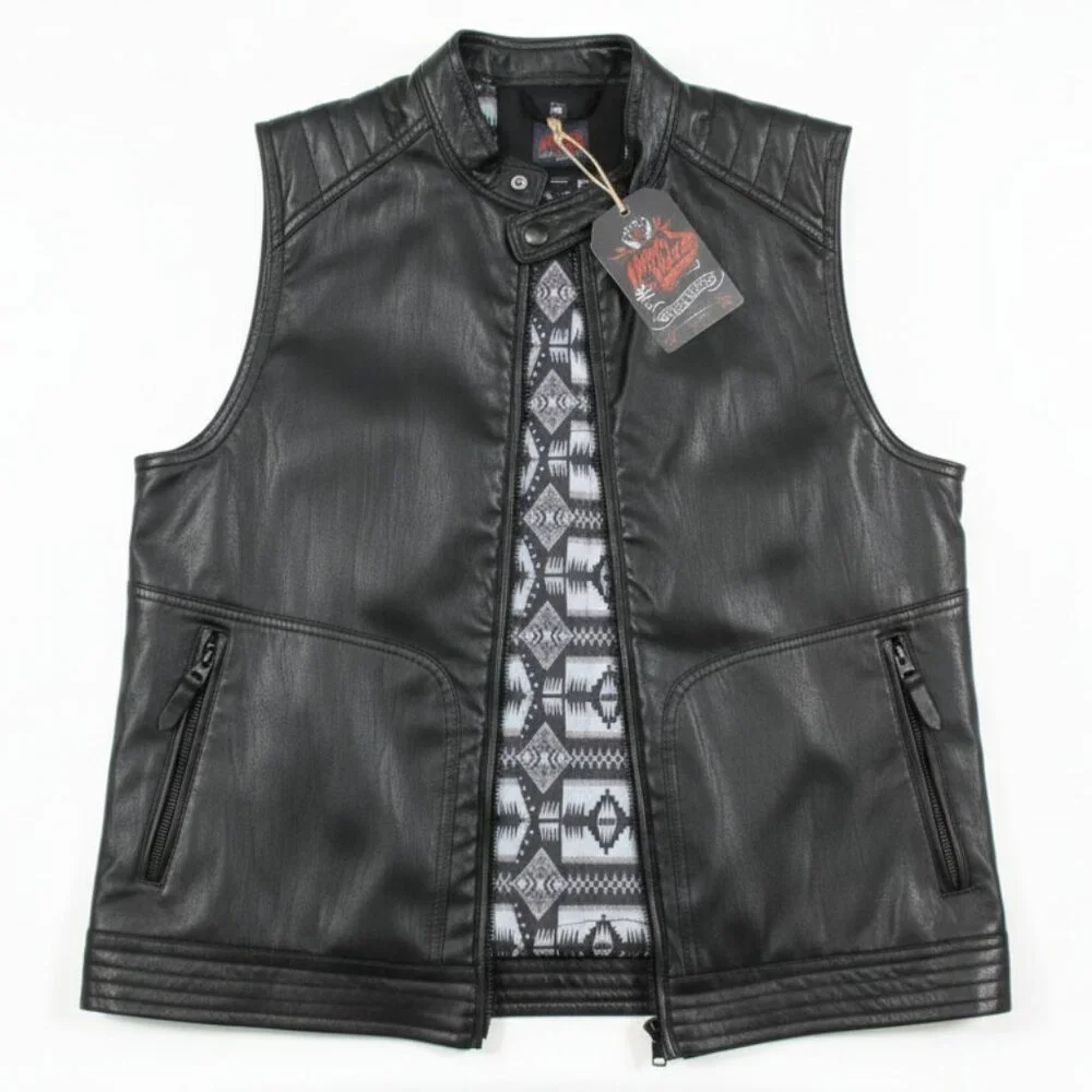 NWT Brad Paisley Moonshine Spirit Black Faux Leather Vest Boot Barn Men’s M - Picture 1 of 8